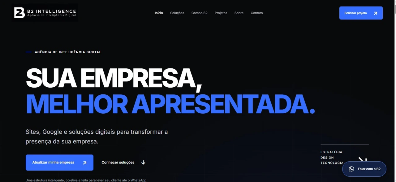 Site real da B2: Sua empresa, melhor apresentada, identidade azul e contato direto