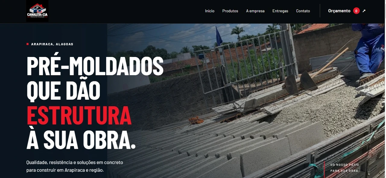 Site real Canaletas e Cia: pré-moldados que dão estrutura à sua obra, com foto do pátio